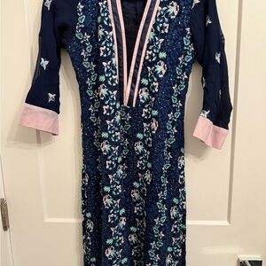 Pakistani Floral Navy and Pink Kameez